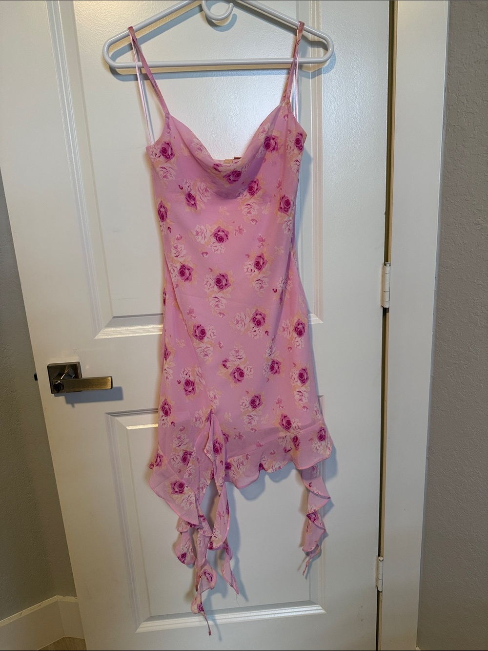 Delicate Pink Floral Slip with Ruffle Hem